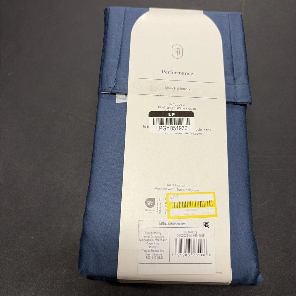 Full 400 Thread Count Performance Flat Sheet Metallic Blue Threshold Cotton 0634
